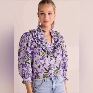 ❤️ PINCH FLORAL PUFF SLEEVE BUTTON DOWN COTTON TOP / BLOUSE, XS